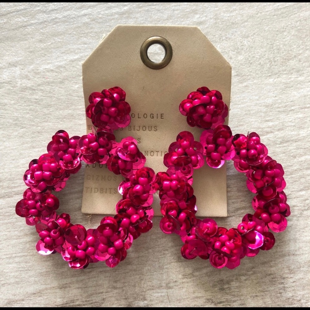 Anthropologie pink sequin earrings